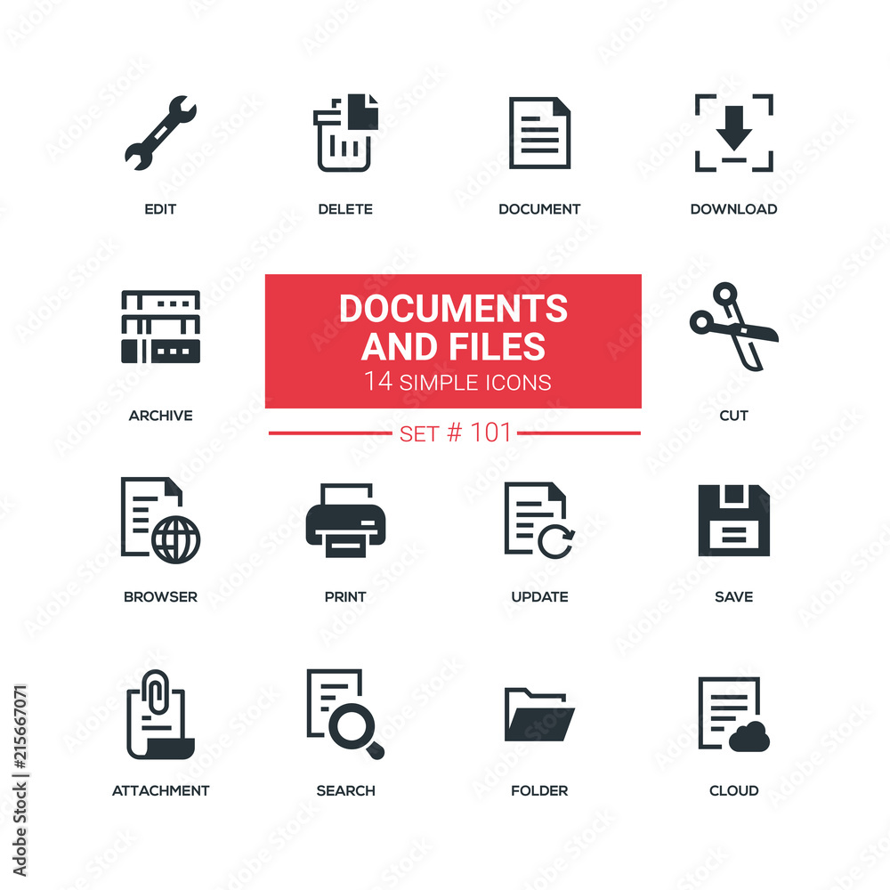 Poster documents and files - flat design style icons set