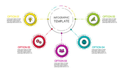 Colourful business timeline with hand drawn elements. Vector.