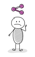 Cartoon stickman holding share (social media) icon. Vector.