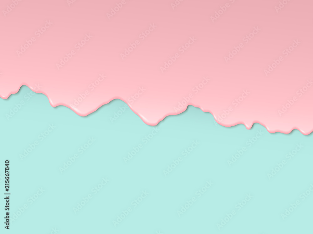 Wall mural vector art design in 3d style. pink glaze flowing along the turquoise edge of the cake