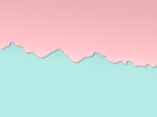 Vector art design in 3D style. Pink glaze flowing along the turquoise edge of the cake