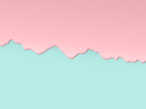 Vector art design in 3D style. Pink glaze flowing along the turquoise edge of the cake