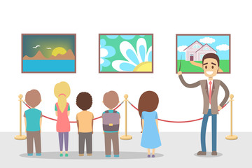 Fototapeta premium Group of children watching painting at museum