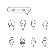 Vector set of outline ice cream icons. Tasty food elements. Dessert design template