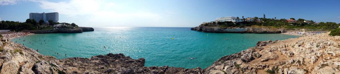 Cala Domingos Beach, Calas de Mallorca (Majorca), Spain. Panoramic photo.