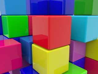 Construction of toy cubes closeup