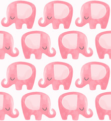 Motif éléphant mignon. Fond vectorielle continue avec le personnage de dessin animé d& 39 éléphant rose. Conception minimale d& 39 impression de bébé ou d& 39 enfants. Pépinière de fille.