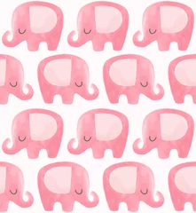 Tapeten Niedliches Elefantenmuster. Nahtloser Vektorhintergrund mit Cartoon-Figur des rosa Elefanten. Minimales Baby- oder Kinderdruckdesign. Mädchenkindergarten. © mgdrachal