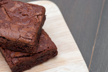 homemade cake chocolate brownies on wooden table