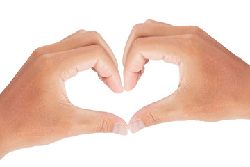 Heart from hands isolated on white background - clipping paths
