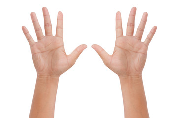 hand showing the five fingers isolated on a white background - clipping paths