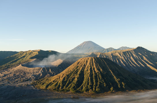 Beautiful mountain, wild desert, in day time at java island Indonesia, bromo batok and sumeru