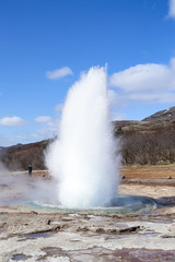 Strokkur geysir eruption at the Geysir geothermal Park in Iceland