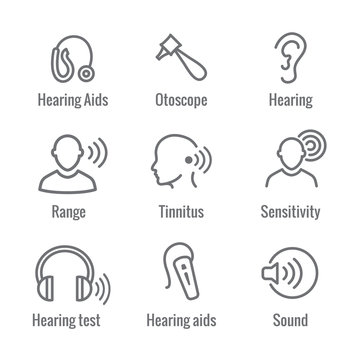 Hearing Aid or loss with Sound Wave Images Set