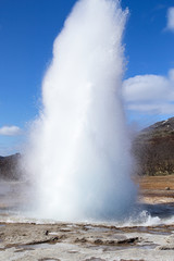 Strokkur geysir eruption at the Geysir geothermal Park in Iceland