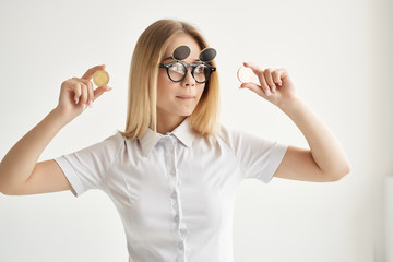 business woman with coins