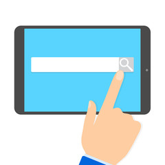 Hand pushing the search button