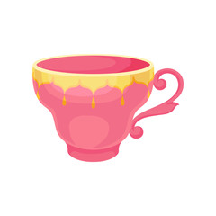 Pink ceramic tea or coffee cup vector Illustration on a white background