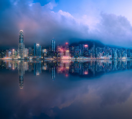 Obraz na płótnie Canvas Skyline of Hong Kong in mist from Kowloon, China