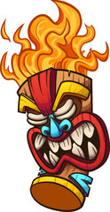 Cartoon tiki mask with fire hair. Vector clip art illustration with simple gradients. All in a single layer. 