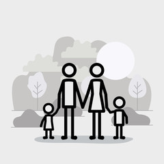family members linear figures in the landscape vector illustration design