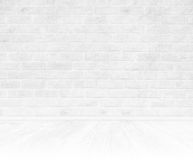 Interior room with white brick wall and white wooden floor