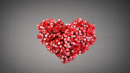 Heart shape of small red glossy pieces 3D render