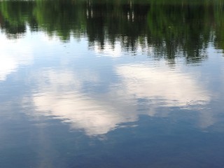 Reflection of trees and clouds in water