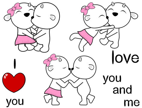 lovely cute goats kissing cartoon love valentine set in vector format 