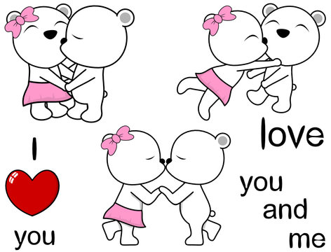 lovely cute polar bear kissing cartoon love valentine set in vector format 