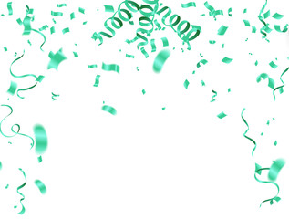 Celebration background template with confetti and green ribbons confetti, design template for birthday celebration. art
