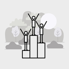group of men in the podium linear figures vector illustration design