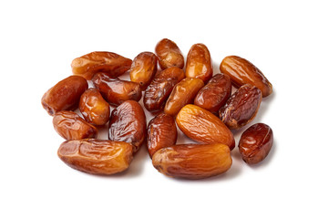 Heap of dried dates isolated on white background