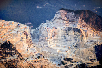 Marble quarry at sunset in Carrara, Tuscany, Italy