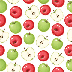 Vector seamless pattern of organic green and red apple