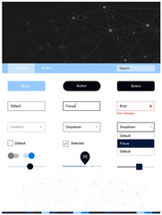 Dark BLUE vector ui ux kit in triangular style with circles.