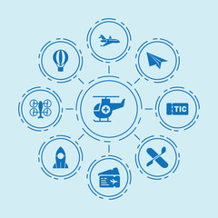 Set of 9 flight filled icons