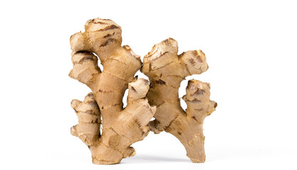 Fresh ginger on white background, herb medical concept
