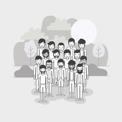 group of young men in the field vector illustration design