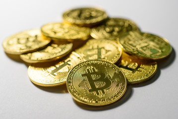 The heap of golden bitcoins