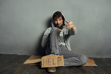 homeless beggar without a home