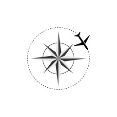 Airplane and compass vector design element, logo, travel agency concept