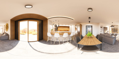 3d illustration interior 360 seamless panorama of living room house