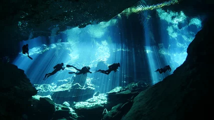 Fotobehang Diving in cenote © tima
