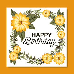 birthday party card with floral frame vector illustration design