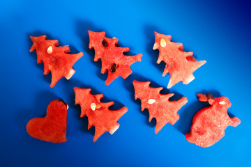 Christmas tree of watermelon. The concept of a holiday.