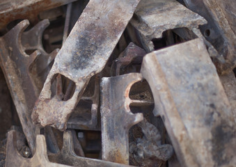 burnt-out cast cast iron details of the grate firing industrial firebox.