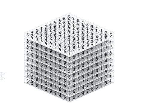 Mathematics tensor or multidimensional dataset array 3d illustration. Big data using in deep learning technology