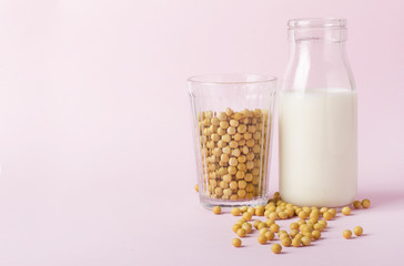 Soy products on pink background