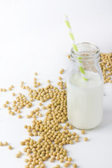 Soy products on white background